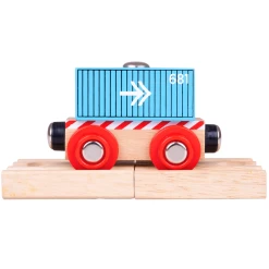 BigJigs BJT486 Rail Containerwagon Blauw Houten Trein