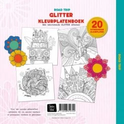 Glitter Kleurplatenboek Kleurboek Road Trip -Speelwereld Verkoop Glitter kleurplatenboek Road trip backcover speelactief.nl