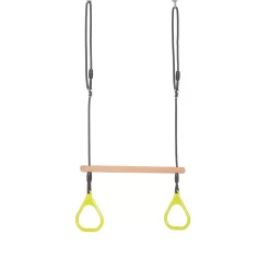 Houten Ringtrapeze Met Kunststof Ringen Limoengroen (black-rope) Gevlochten Touw