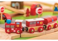 BigJigs BJT049 Treintafel Brandweer Spoortafel Houten Trein -Speelwereld Verkoop bigjigs bt049 brandwweer trein set en tafel 2