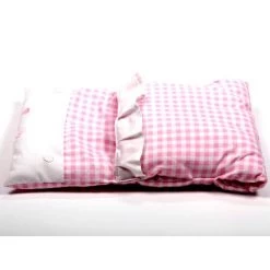Dekbedje / Poppendekentje Rose Geruit -Speelwereld Verkoop dekje roze geruit met 2 bloempjes 4 1