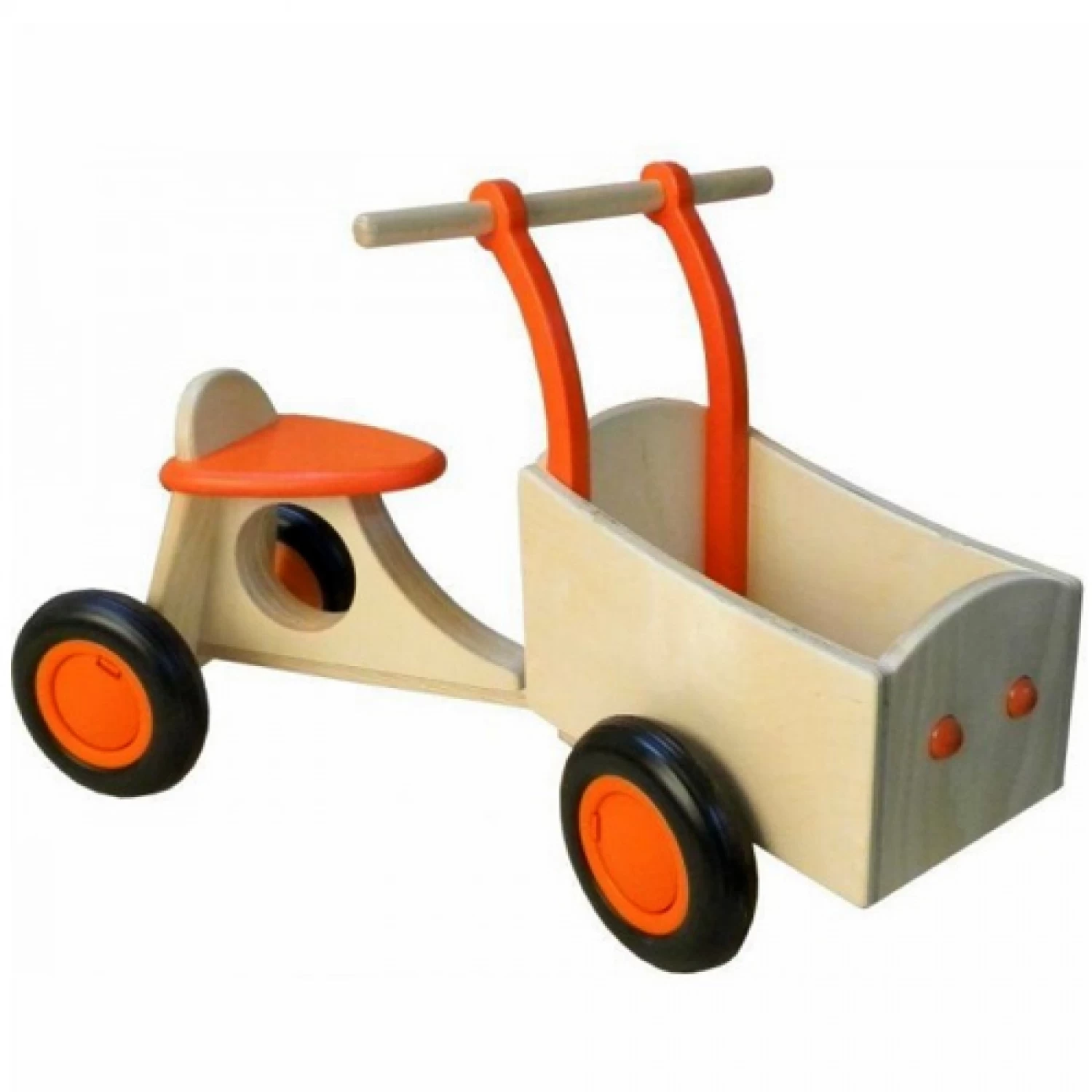 Houten Bakfiets Oranje Loopfiets VanDijkToys 4 Houten Bakfiets Oranje Loopfiets VanDijkToys - Afbeelding 2