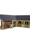 Kidsglobe Paardenstal Met 4 Boxen En Berging Bruin/groen -Speelwereld Verkoop kidsglobe hoek paardenstal 4 paardenboxen bruingroen met berging