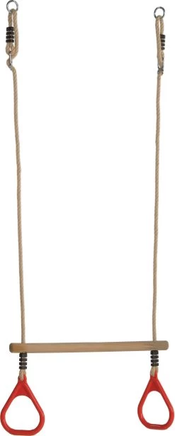 Houten Trapeze Met Kunststof Ringen (PH-touwenset) Rood 7 Houten Trapeze Met Kunststof Ringen (PH-touwenset) Rood -Speelwereld Verkoop trapeze kunststof ringen 5